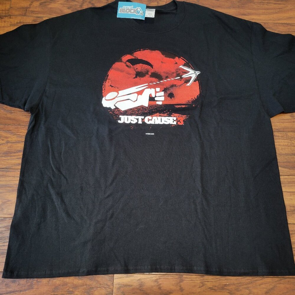 Nerd Block JUST CAUSE 3 Video Game Red Logo Black T-Shirt sz XXXL 3X NWT Nerd